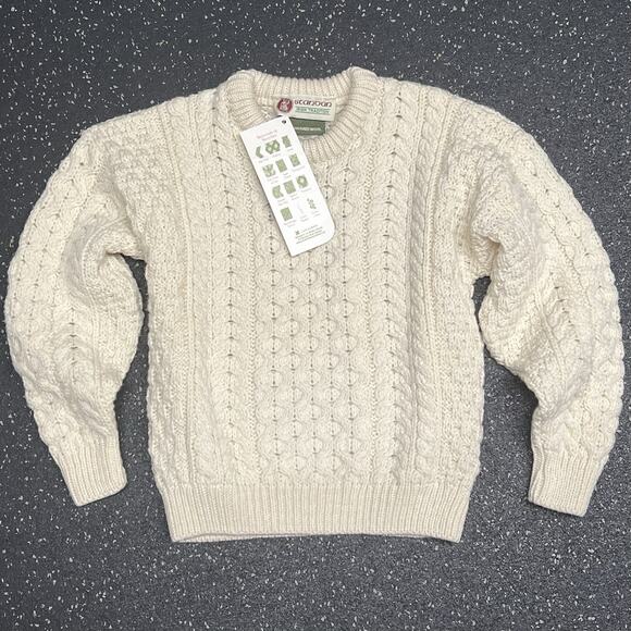 Standun Aran Crew Neck Sweater Cable Knit Merino Wool Children SZ L fishermen - Picture 1 of 6